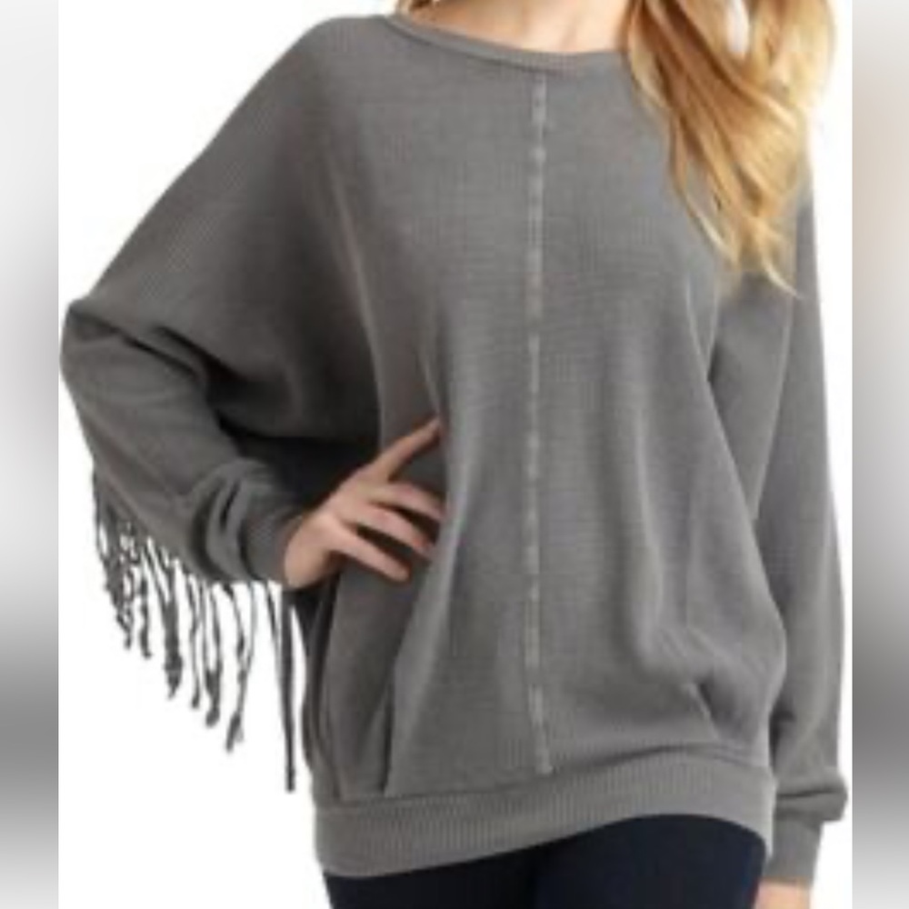 Sam & Lavi LA: Gray Fringe Women's Crewneck in Small